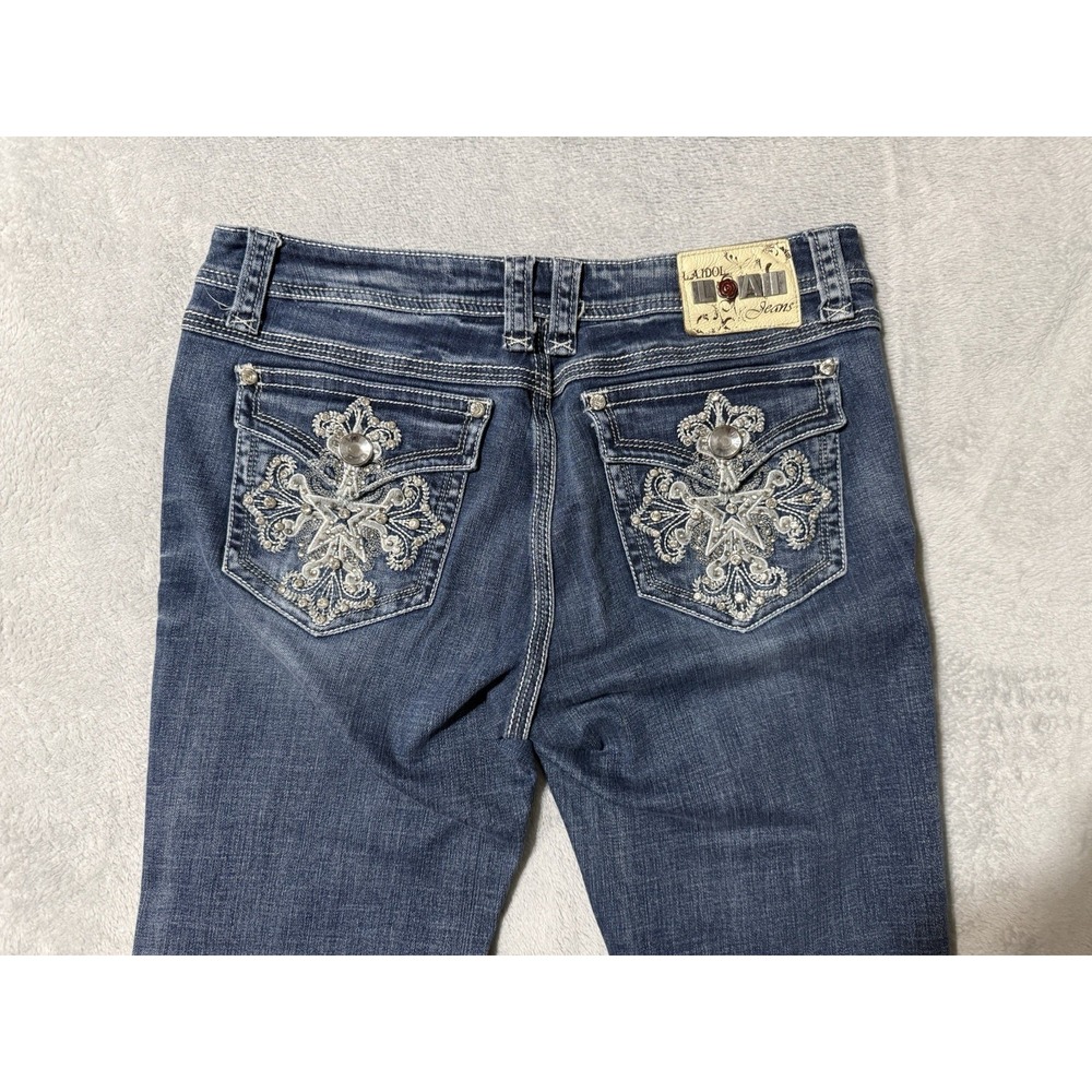 L.A. Idol Bling Bootcut Jeans Women 13 Rhinestone Cross Western Cowgirl 33x30.5